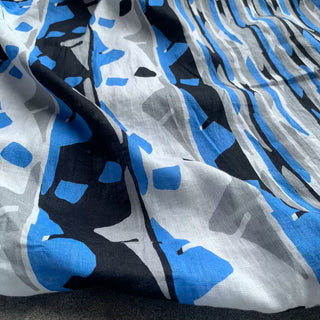 Yardblox Exclusive Made in Italy Luxury Designer Abstract Blue/Gray/White/Black Non-Stretch Linen Plain Woven DS08437