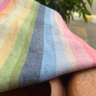 Yardblox Exclusive Made in Japan Fashion Designer Stripes Multi Color Non-Stretch Linen Organic Cotton Blended Plain Woven DS08438