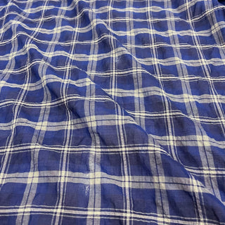 Yardblox Exclusive Made in Korea Fashion Designer Plaid/Checkered Blue/White Non-Stretch Crinkled Cotton Plain Woven DS09414