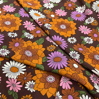 Yardblox Exclusive Made in Japan Fashion Designer Floral Brown/Multi Color Non-Stretch Cotton Plain Woven DS09415