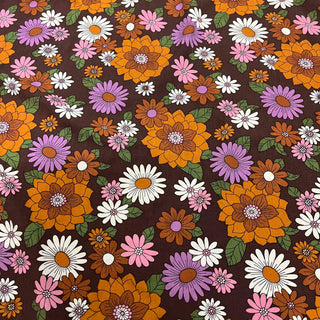 Yardblox Exclusive Made in Japan Fashion Designer Floral Brown/Multi Color Non-Stretch Cotton Plain Woven DS09415