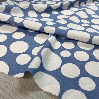 Yardblox Exclusive Made in France Fashion Designer Dot/Polka Dot Blue/White Non-Stretch Cotton Linen Blended Plain Woven DS09417