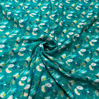 Yardblox Exclusive Made in France Fashion Designer Floral Turquoise/Multi Color Non-Stretch Cotton Linen Blended Plain Woven DS09418