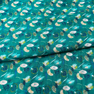 Yardblox Exclusive Made in France Fashion Designer Floral Turquoise Green/Multi Color Non-Stretch Cotton Linen Blended Plain Woven DS09418 - Yardblox Fabrics