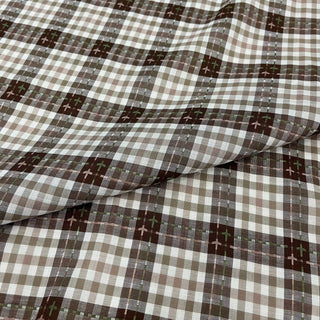 Yardblox Exclusive Made in France Fashion Designer Plaid/Checkered Brown/Multi Color Non-Stretch Cotton Linen Blended Jacquard DS09419