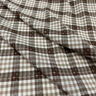 Yardblox Exclusive Made in France Fashion Designer Plaid/Checkered Brown/Multi Color Non-Stretch Cotton Linen Blended Jacquard DS09419