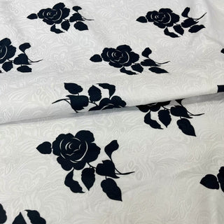 Yardblox Exclusive Made in Korea Fashion Designer Floral White/Black Non-Stretch Cotton Jacquard DS09420 - Yardblox Fabrics