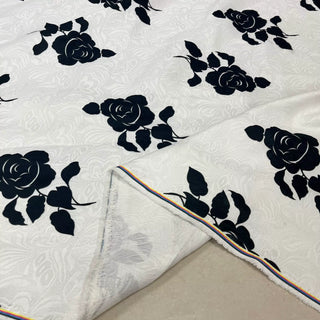 Yardblox Exclusive Made in Korea Fashion Designer Floral White/Black Non-Stretch Cotton Jacquard DS09420 - Yardblox Fabrics