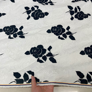 Yardblox Exclusive Made in Korea Fashion Designer Floral White/Black Non-Stretch Cotton Jacquard DS09420 - Yardblox Fabrics