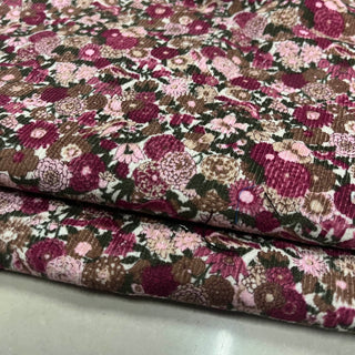 Yardblox Exclusive Made in Japan Fashion Designer Floral Plum/Pink/Green/White Non-Stretch Cotton Corduroy DS09423