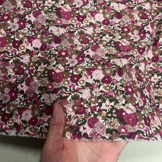 Yardblox Exclusive Made in Japan Fashion Designer Floral Plum/Pink/Green/White Non-Stretch Cotton Corduroy DS09423