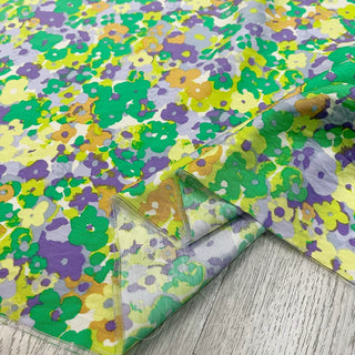 Yardblox Exclusive Made in Korea Fashion Designer Floral Green/Purple/Yellow/White Non-Stretch Cotton Tencel™ / Lyocell Blended Plain Woven DS09429