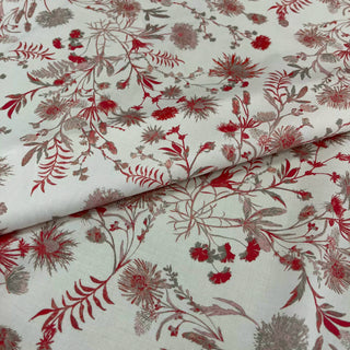 Yardblox Exclusive Made in Japan Fashion Designer Floral White/Red/Gray Non-Stretch Cotton Poplin DS09434