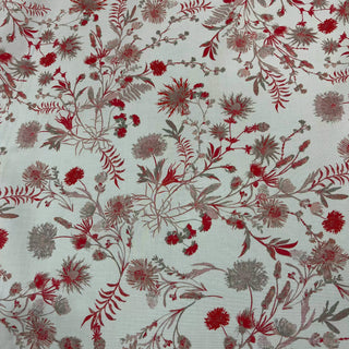 Yardblox Exclusive Made in Japan Fashion Designer Floral White/Red/Gray Non-Stretch Cotton Poplin DS09434