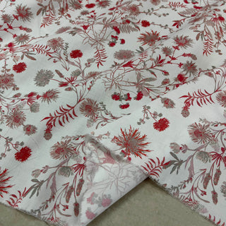 Yardblox Exclusive Made in Japan Fashion Designer Floral White/Red/Gray Non-Stretch Cotton Poplin DS09434