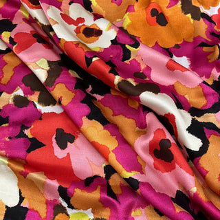 Yardblox Exclusive Made in Korea Fashion Designer Floral Fuchsia/Multi Color Non-Stretch Cotton Satin DS09441