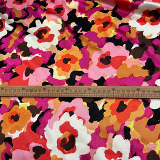 Yardblox Exclusive Made in Korea Fashion Designer Floral Fuchsia/Multi Color Non-Stretch Cotton Satin DS09441