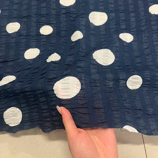 Yardblox Exclusive Made in Korea Fashion Designer Dot/Polka Dot Navy Blue/White Non-Stretch Salt shrinking/Puckered Cotton Seersucker DS09444 - Yardblox Fabrics