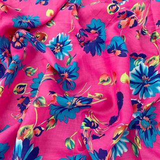 Yardblox Exclusive Made in Japan Fashion Designer Floral Hot Pink/Multi Color Non-Stretch Ramie Plain Woven DS10404 - Yardblox Fabrics