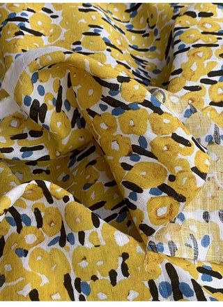 Yardblox Exclusive Made in Japan Fashion Designer Abstract Yellow/Multi Color Non-Stretch Enzyme Washed Linen Plain Woven DS10410 - Yardblox Fabrics