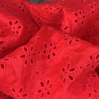 Yardblox Exclusive Made in France Fashion Designer Solid Red Non-Stretch Linen Eyelet DS10414 - Yardblox Fabrics