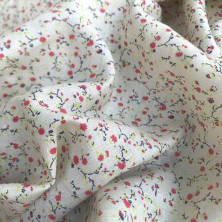 Yardblox Exclusive Made in Japan Fashion Designer Floral White/Multi Color Non-Stretch Linen Cotton Blended Plain Woven DS10422 - Yardblox Fabrics