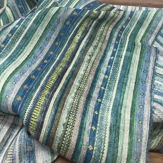 Yardblox Exclusive Made in Japan Artisan Independent Designer Stripes Green/Blue/Multi Color Non-Stretch Ramie Plain Woven DS11401 - Yardblox Fabrics