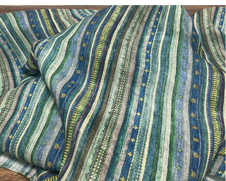 Yardblox Exclusive Made in Japan Artisan Independent Designer Stripes Green/Blue/Multi Color Non-Stretch Ramie Plain Woven DS11401 - Yardblox Fabrics