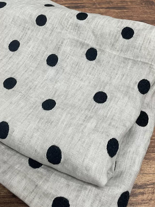 Yardblox Exclusive Made in Japan Luxury Designer Dot/Polka Dot Gray/Black Non-Stretch Washed/Embroidery Linen Plain Woven DS11402