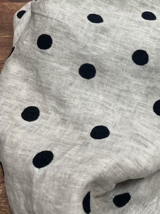 Yardblox Exclusive Made in Japan Luxury Designer Dot/Polka Dot Gray/Black Non-Stretch Washed/Embroidery Linen Plain Woven DS11402 - Yardblox Fabrics