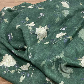 Yardblox Exclusive Made in Japan Artisan Independent Designer Floral Green/Multi Color Non-Stretch Ramie Plain Woven DS11434 - Yardblox Fabrics