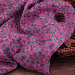 Yardblox Exclusive Made in Japan Luxury Designer Floral Fuchsia/Green Non-Stretch Sand Washed Linen Plain Woven DS11439