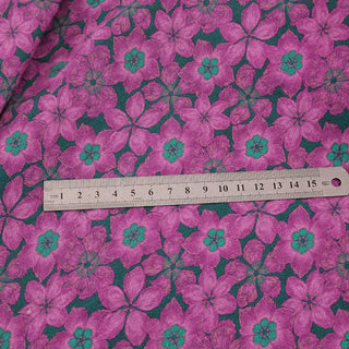 Yardblox Exclusive Made in Japan Luxury Designer Floral Fuchsia/Green Non-Stretch Sand Washed Linen Plain Woven DS11439