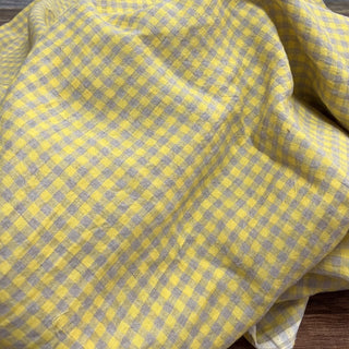 Yardblox Exclusive Made in Japan Artisan Independent Designer Gingham Yellow Non-Stretch Sand Washed Linen Plain Woven DS11443 - Yardblox Fabrics