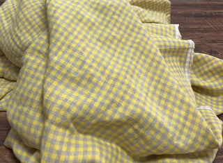 Yardblox Exclusive Made in Japan Artisan Independent Designer Gingham Yellow Non-Stretch Sand Washed Linen Plain Woven DS11443