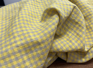 Yardblox Exclusive Made in Japan Artisan Independent Designer Gingham Yellow Non-Stretch Sand Washed Linen Plain Woven DS11443 - Yardblox Fabrics