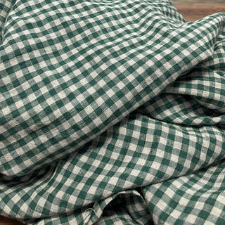 Yardblox Exclusive Made in Japan Artisan Independent Designer Gingham Green Non-Stretch Sand Washed Linen Plain Woven DS11444