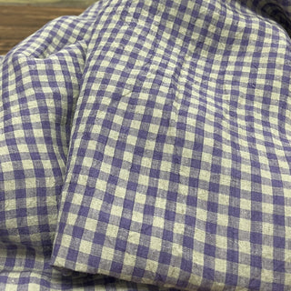 Yardblox Exclusive Made in Japan Artisan Independent Designer Gingham Purple Non-Stretch Sand Washed Linen Plain Woven DS11445