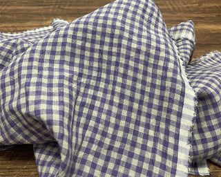 Yardblox Exclusive Made in Japan Artisan Independent Designer Gingham Purple Non-Stretch Sand Washed Linen Plain Woven DS11445