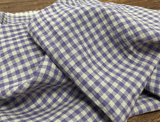 Yardblox Exclusive Made in Japan Artisan Independent Designer Gingham Purple Non-Stretch Sand Washed Linen Plain Woven DS11445