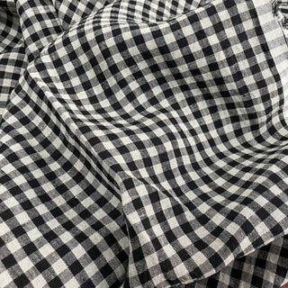 Yardblox Exclusive Made in Japan Artisan Independent Designer Gingham Black/White Non-Stretch Sand Washed Linen Plain Woven DS11446