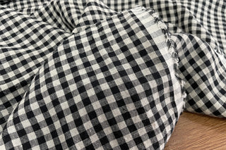 Yardblox Exclusive Made in Japan Artisan Independent Designer Gingham Black/White Non-Stretch Sand Washed Linen Plain Woven DS11446