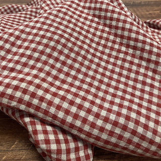 Yardblox Exclusive Made in Japan Artisan Independent Designer Gingham Red Non-Stretch Sand Washed Linen Plain Woven DS11447 - Yardblox Fabrics