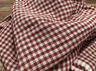 Yardblox Exclusive Made in Japan Artisan Independent Designer Gingham Red Non-Stretch Sand Washed Linen Plain Woven DS11447