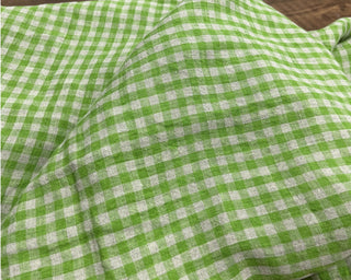 Yardblox Exclusive Made in Japan Artisan Independent Designer Gingham Green Non-Stretch Sand Washed Linen Plain Woven DS11448