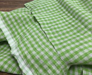 Yardblox Exclusive Made in Japan Artisan Independent Designer Gingham Green Non-Stretch Sand Washed Linen Plain Woven DS11448