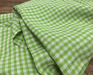 Yardblox Exclusive Made in Japan Artisan Independent Designer Gingham Green Non-Stretch Sand Washed Linen Plain Woven DS11448