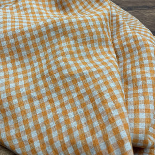 Yardblox Exclusive Made in Japan Artisan Independent Designer Gingham Orange Non-Stretch Sand Washed Linen Plain Woven DS11449