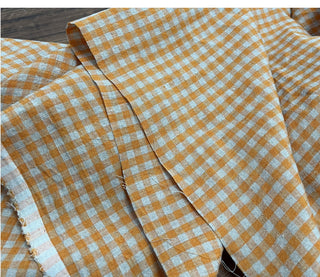 Yardblox Exclusive Made in Japan Artisan Independent Designer Gingham Orange Non-Stretch Sand Washed Linen Plain Woven DS11449