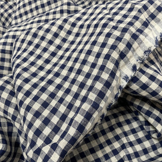 Yardblox Exclusive Made in Japan Artisan Independent Designer Gingham Navy Blue Non-Stretch Sand Washed Linen Plain Woven DS11450